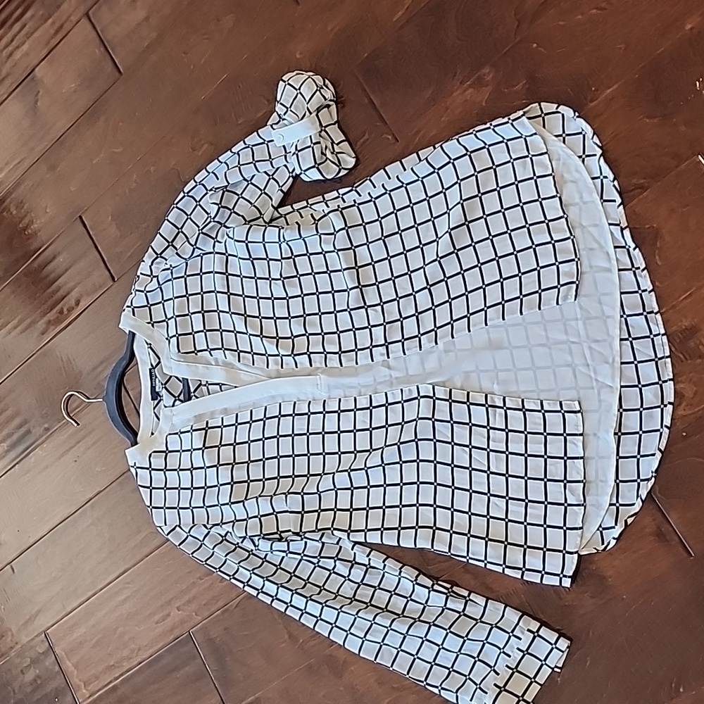 Off White with black lined squares Blouse